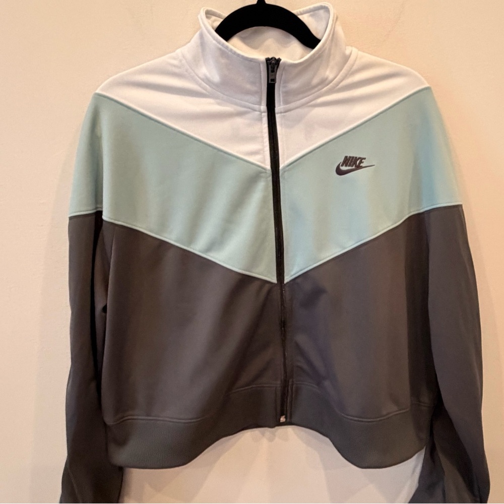 Nike Colorblock Bomber Jacket in White, Light Mint, and Charcoal